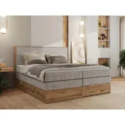 MKS MEBLE Boxspringbett WOOD CLASSIC KING, 160 x 200 cm - Hochwertiges Boxspringbett mit 7-Zonen Taschenfederkern-Matratzen, Topper und praktischen Stauraum für Bettwäsche, ideal für erholsamen Schlaf und stilvolles Schlafzimmer.