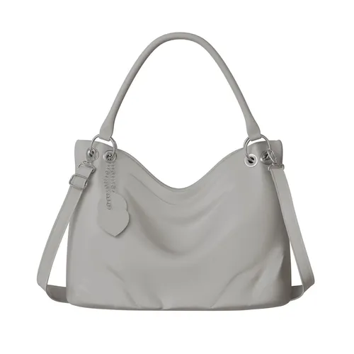 Damen Hand Shopper City Umhänge Tasche aus veganem Leder 30617 Grey - Damentaschen, elegante Schultertasche aus hochwertigem veganem Leder mit abnehmbarem Schultergurt und praktischen Innenfächern für optimalen Komfort.
