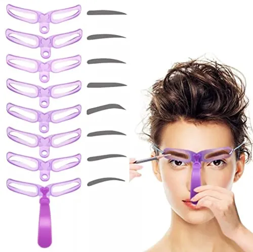 Augenbrauenschablonen Set – 8er Set Augenbrauen Stencil Kit mit Halterung & Gummiband – einfaches Augenbrauen-Styling – Hände frei Schablonen für symmetrische Augenbrauen – Wiederverwendbar (PURPLE)