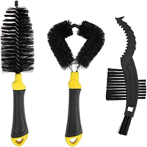 com-four® 3-teiliges Set Fahrrad-Reinigung passend für Fahrräder, Roller, Motorrad und Auto, Bürsten-Set für Fahrradkette, Kurbel, Kettenblatt, Rahmen und Reifen (3-tlg. Set)