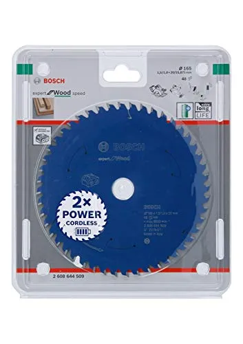 Bosch Professional Kreissägeblatt Expert for Wood - 165 x 20 x 1,5 mm, 48 Zähne, maximierte Akkulaufzeit und lange Lebensdauer durch MicroTeQ-Zähne