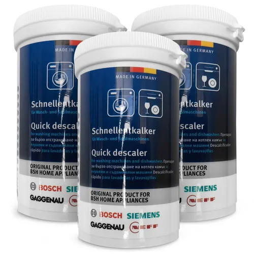 Schnellentkalker 3x Packung Bosch Siemens 00311506 für Waschmaschine und Spülmaschine - Effektiver Entkalker für Waschmaschinen und Geschirrspüler, sorgt für eine längere Lebensdauer Ihrer Geräte und optimale Reinigungsleistung. Inhalt: 3x250g.