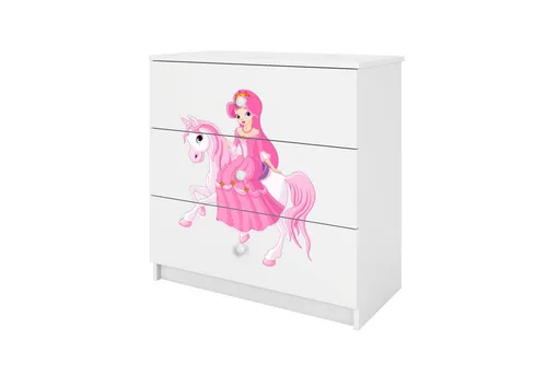 Raumhirsch BABYDREAMS Kinderkommode Prinzessin zu Pferd - Praktische Kinderkommode in Weiß mit 3 geräumigen Schubladen – Ideal zur Aufbewahrung von Kleidung und Spielzeug. Hochwertige Verarbeitung für langlebigen Einsatz und harmonisches Design im Kinderzimmer.