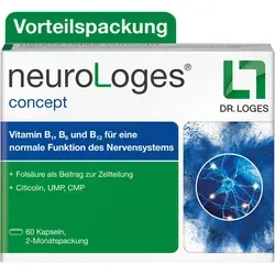 neuroLoges® concept - 60 Kapseln - Nahrungsergänzungsmittel für die Nervenregeneration mit Citicolin, UMP und CMP. Unterstützt die normale Funktion des Nervensystems und die Zellteilung.