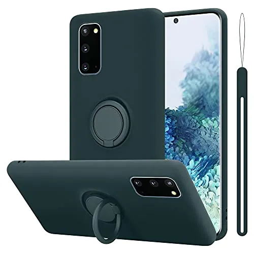 Cadorabo Hülle kompatibel mit Samsung Galaxy S20 Schutzhülle TPU Silikon Case Liquid Design mit Ring Slim Kratzfest Liquidsilikon Microfaser mit Rundumschutz Case Hülle für Galaxy S20 in Grün