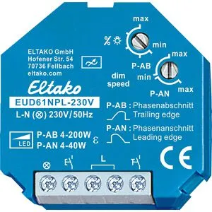 Eltako Universal-Dimmschalter ohne N-Anschluss 6110 blau - 230 V, ideal für LED-Beleuchtung in Smart Home Anwendungen