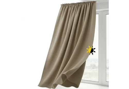 Blackout Vorhang mit Kräuselband, Hellbraun 140x245 cm - Stark verdunkelnder Schiebevorhang, schallschluckend und wärmeisolierend. Individuell kürzbar und pflegeleicht, ideal für eine ruhige und angenehme Atmosphäre.
