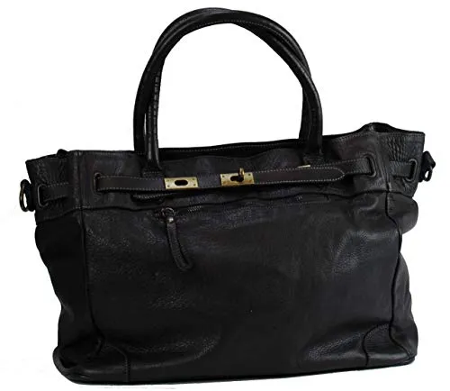 BZNA Bag Mila schwarz vintage Italy Designer Business Damen Handtasche Ledertasche Schultertasche Tasche Leder Shopper Neu