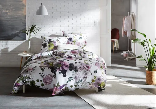 BETTWAESCHE-MIT-STIL Bettwäsche Mako Satin Bettwäsche Pfingstrose, Mako-Satin, 3 teilig