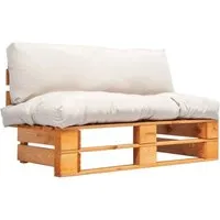 vidaXL Holz Palettensofa mit Sandfarbigen Kissen - Entspannen Sie stilvoll mit unserem robusten Palettensofa aus kesseldruckimprägniertem Kiefernholz. Ideal für Garten und Terrasse, bietet es Komfort und rustikalen Charme für Ihre Outdoor-Oase.