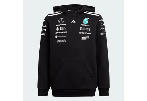 adidas Unisex Kinder Mercedes - AMG Petronas Formula ONE Team Hoodie - Stylischer Hoodie für Kinder, regulär geschnitten mit Kängurutasche, ideal für Fans des Mercedes-AMG Petronas Formula One Teams.