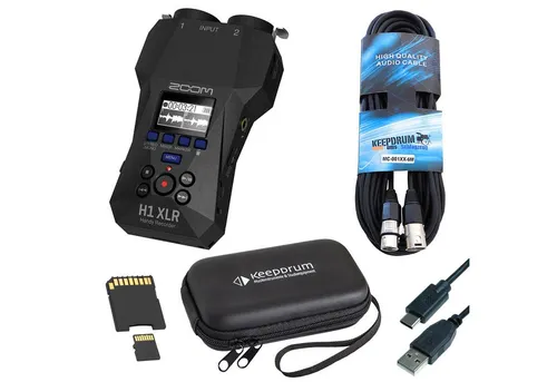 Zoom Audio Recorder H1 mit Zubehör-Set - Vielseitiger Handy-Recorder für Musiker, Podcaster und Filmemacher. Das Vorteils-Set enthält alles für den optimalen Einsatz: von Kabeln bis zur SD-Karte – ideal für kreative Projekte.