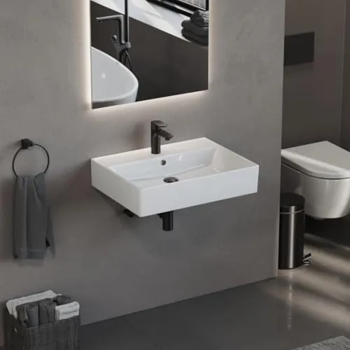 Aqua Bagno Waschbecken 60 cm - Elegantes Keramik Aufsatzwaschbecken - Waschbecken aus hochwertiger Keramik mit dünnem Rand, ideal für modernes Badezimmer-Design. Perfekt für Wandmontage und kompatibel mit handelsüblichen Armaturen.
