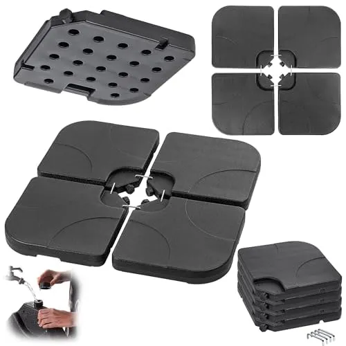 KADAX Sonnenschirmständer, 4-teilig, befüllbar mit Wasser oder Sand, Schirmständer für Garten, Terrasse und Balkon, Ständer für Ampelschirme (Schwarz)