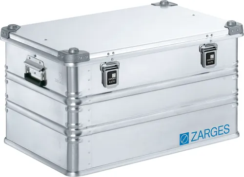 Zarges Alubox K470 Universalkiste 40841, 121 Liter - Robuste Aluminiumbox mit 121 Litern Volumen, ideal für Transport und Lagerung. Mit Deckel, Stapelecken und einer Belastbarkeit von bis zu 71 kg, staub- und spritzwassergeschützt durch Gummidichtung.