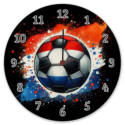 Fußball Niederlande Flagge Wanduhr aus Alu - Wanduhren – Stylische Wanduhr im Fußball-Design mit den Farben der niederländischen Nationalflagge. Perfekt für EM 2024-Fans, um Zeit und Teamgeist stilvoll zu zeigen!