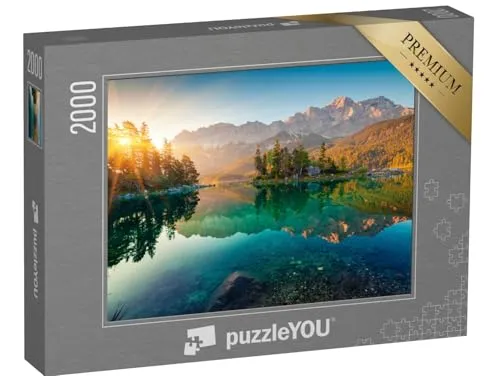 puzzleYOU: Puzzle 2000 Teile „Beeindruckender Sommer-Sonnenaufgang am Eibsee mit Zugspitze“ – aus der Puzzle-Kollektion Eibsee, Bayerische Alpen