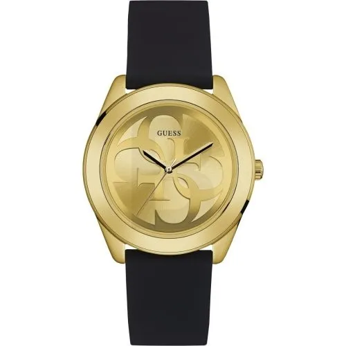 Guess Damen Analog Quarz Uhr W0911L3 mit Silikon Armband - Elegante Armbanduhr für Damen mit 38 mm Edelstahlgehäuse, stilvollem goldenen Ziffernblatt und robustem Silikonarmband - ideal für jeden Anlass!