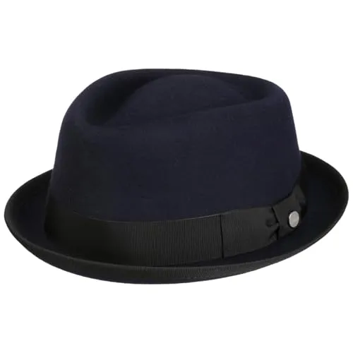 LIERYS Fedora Pork Pie Wollfilz Hut Damen Herren Wasserabweisend Knautschbar Sommer Winter blau M (56-57 cm)