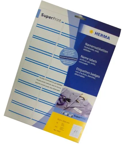 HERMA 4419 Namensetiketten DIN A4 ablösbar (63,5 x 29,6 mm, 25 Blatt, Acetatseide) selbstklebend, bedruckbar, rückstandsfrei abziehbare Namensaufkleber, 675 Klebeetiketten, weiß