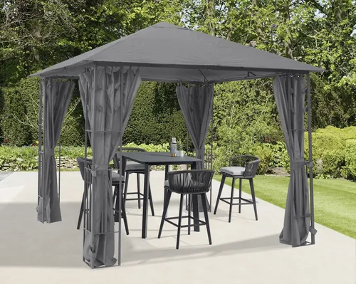 KONIFERA Pavillon Athen 300x300 cm - Pavillon in eleganter Blätter-Optik, inkl. 4 grauer Seitenteile, ideal für Gartenpartys und Schutz vor Sonne und Regen.