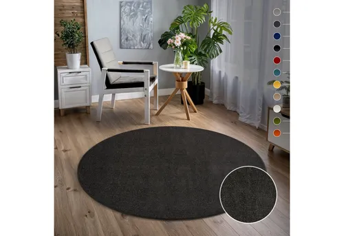 Sanat Teppich Uni, rund, Höhe: 13 mm, robuster Kurzflorteppich, große Farbauswahl, Wohnzimmer, alle Räume