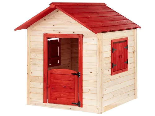 Garten Spielhaus für Kinder aus Tannenholz in hellbraun/rot