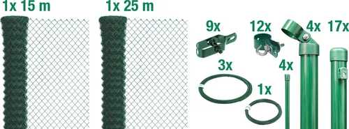 Alberts 634766 Maschendrahtzaun Komplettset | 125 cm hoch, 40 m lang - Maschendrahtzaun-Komplettset zum Einbetonieren, grün kunststoffbeschichtet, ideal für sichere und stilvolle Einfassungen im Garten.