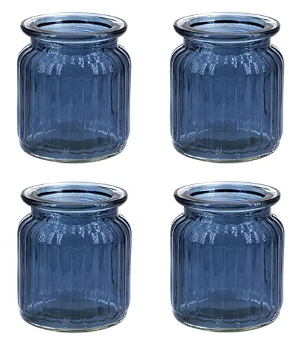 Creativery Windlicht Glas 8x9cm Set 4 Stück Windlichtglas Teelichthalter Teelichtgläser kleine Vasen blau
