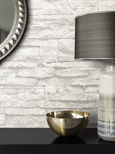 NEWROOM Vliestapete Weiß Steinoptik 3D für modernes Wohnen - Moderne Vliestapete in Weiß mit realistischer Steinoptik, ideal für Wohnzimmer, Küche und Flur. Restlos trocken abziehbar, lichtbeständig und einfach zu verarbeiten.