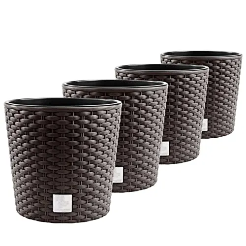 4X Blumentopf RATTO Rattan-Optik Kunststoff Topf Blumenkübel inkl. Einsatz Übertopf Umbra ⌀30cm