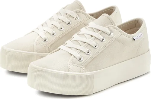 LASCANA Damen Sneaker mit Plateausohle, Größe 37, beige - Stylische Plateausneaker aus veganem Textil von LASCANA. Bequeme Innensohle und 3,5 cm Plateauhöhe machen sie zum perfekten Freizeitschuh für jedes Outfit.