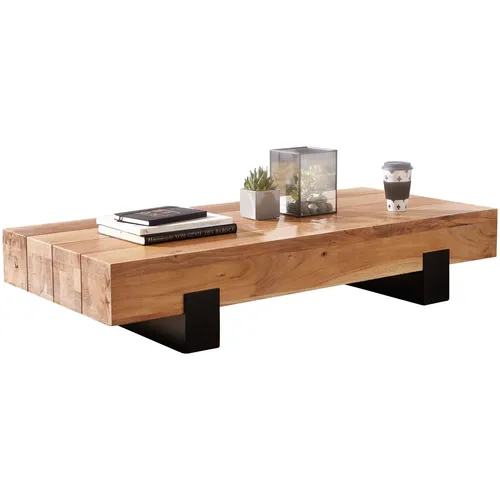 Wohnling Couchtisch WL5.602 – Rechteckiger Akazien Massivholz Tisch - Stylischer Couchtisch aus Akazienholz mit robustem Metallgestell, ideal für ein modernes Wohnzimmer und bietet eine große Ablagefläche.