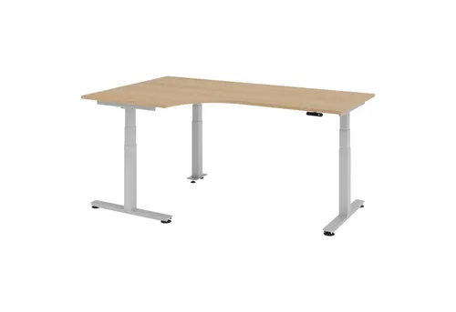 Bümö Elektrischer Schreibtisch Xdsm Eckform 200x120 cm Eiche - Ergonomischer Schreibtisch mit stufenlos einstellbarer Höhe von 63,5-128,5 cm. Ideal für individuelles Arbeiten, ob im Sitzen oder Stehen. Hochwertige Verarbeitung für Langlebigkeit und Komfort.