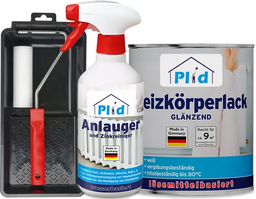 Heizkörperlack 0,75L Weiß Glänzend mit Lackierset und Anlauger 0,5L
