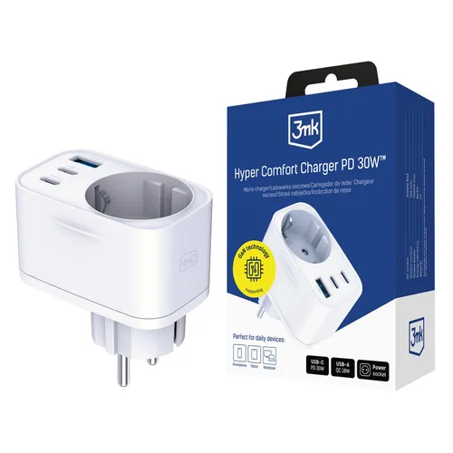 3MK 30W Power Delivery QC3.0 USB-A/USB-C Wandladegerät Weiß