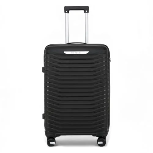 Infinity Leather Koffer Trolley Handgepäck Handkabinengepäck Hartschalen-Reisetasche Leichtgewicht mit TSA-Schloss und langlebigen 4 Spinner-Rädern (Black, M(65cm 61L))