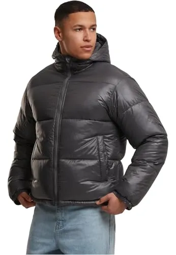 Urban Classics Herren Winterjacke Shiny Puffer Jacket, glänzende Steppjacke mit Reißverschluss, warme Daunenjacke mit Kapuze, Größen S - 5XL
