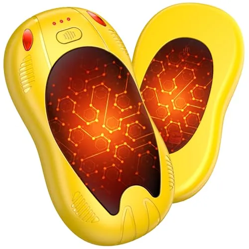 FANDLISS Handwärmer Elektrisch, 2er Taschenwärme mit 10000mAh, Zweiseitige Heizung, USB Taschenwärmer Wiederverwendbar mit 3 Wärmestufen, Winter Geschenke für Outdoor Camping(Gelb und Schwarz)