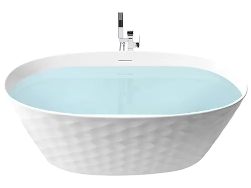 Produktbild BELIANI Freistehende Badewanne Weiß 150 x 75 cm mit Diamantmuster