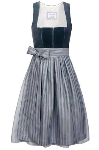 Edelnice Trachtenmode Midi Dirndl Veronika Samt Petrol - Elegantes Dirndl für Damen in Größe 32-54 mit hochwertigem Samtmieder und schimmernder Schürze – ideal für festliche Anlässe und traditionelle Feiern.