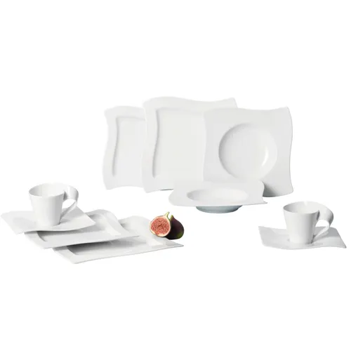 Villeroy & Boch New Wave Kaffee- Speiseservice 20-teilig - Eierbecher und mehr: Modernes, mikrowellensicheres Tafelservice aus hochwertigem Porzellan, ideal für jeden Anlass und spülmaschinenfest.
