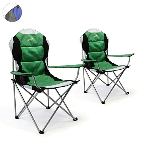 Divero Deluxe Faltstuhl 2er Set mit Getränkehalter - Faltbare Campingstühle mit robustem Stahlrahmen und extra breiter, gepolsterter Sitzfläche. Optimal für Angeln, Camping oder Festivals – bis 130 kg belastbar und inklusive praktischer Tragetasche.