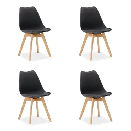 Küchenstühle 4er Set Holz Schwarz - Modernes Design von Homestyle4u - 4 komfortable Esszimmerstühle mit gepolstertem Sitz und modernem Design. Ideal für den Innenbereich, robust und einfach zu montieren. Perfekt für gesellige Abende mit Familie und Freunden.