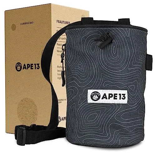 APE13® Chalk Bag zum Klettern und Bouldern (als Set & Einzeln) - inkl. Gurtband, Tasche, Halter für Bürste - Boulder Beutel für Magnesium - Kletter Chalkbag groß für Kalk/Kreide/Magnesia (Chalkbag)