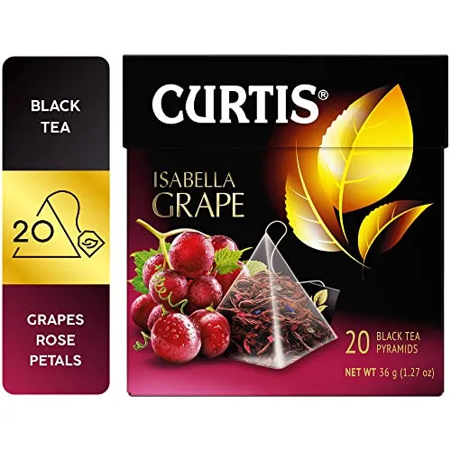 CURTIS TEA, ISABELLA GRAPE, SCHWARZER CEYLON-TEE, MIT BLÜTENBLÄTTERN UND ZUGABE VON TRAUBEN, 20 EINZELNE NETZPYRAMIDEN