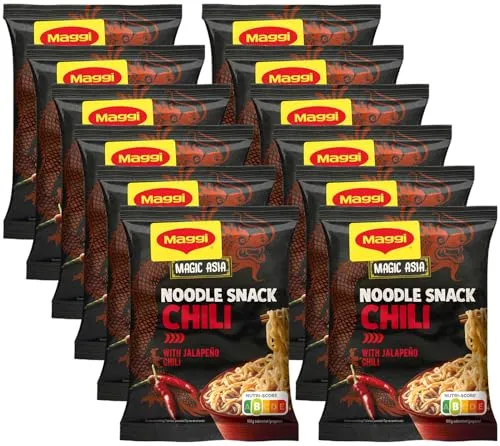 MAGGI Magic Asia Instant Nudel Snack Chili, asiatisches Fertiggericht, 12er Pack (12 x 62g)