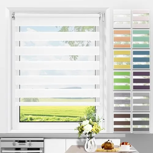 Allesin Doppelrollo Klemmfix ohne Bohren & mit Bohren, Duo Rollos für Fenster und Tür, Klemmrollo Fensterrollo lichtdurchlässig, Sichtschutz und Sonnenschutz, 50x150cm (BxH), Weiß