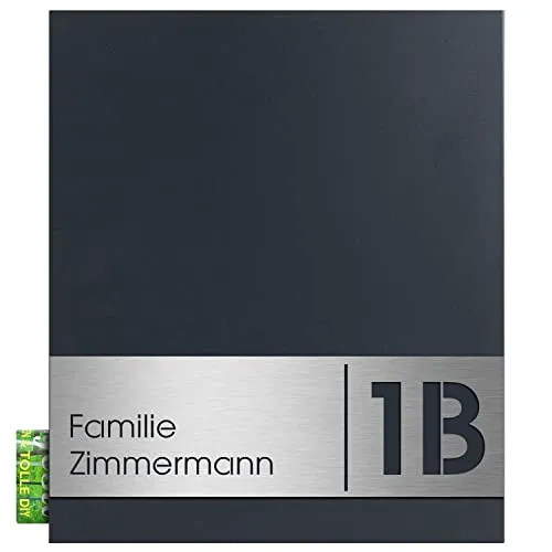 Design-Briefkasten anthrazit mit Zeitungsfach (RAL 7016) MOCAVI Box 111 Postkasten mit Hausnummer und Name V4A-Edelstahl graviert moderner Briefkasten rostfrei groß
