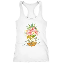 Neverless Tanktop Damen Tank-Top Ananas Aloha Hawaii Blumen Pineapple Tropical Summer weiß XL